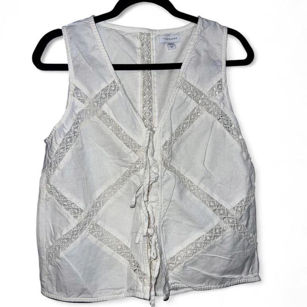 Top shop White Crochet-Trim Sleeveless Vest Top